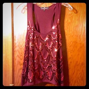 🍌 Almost Famous Sequined Tank Top Sz XL